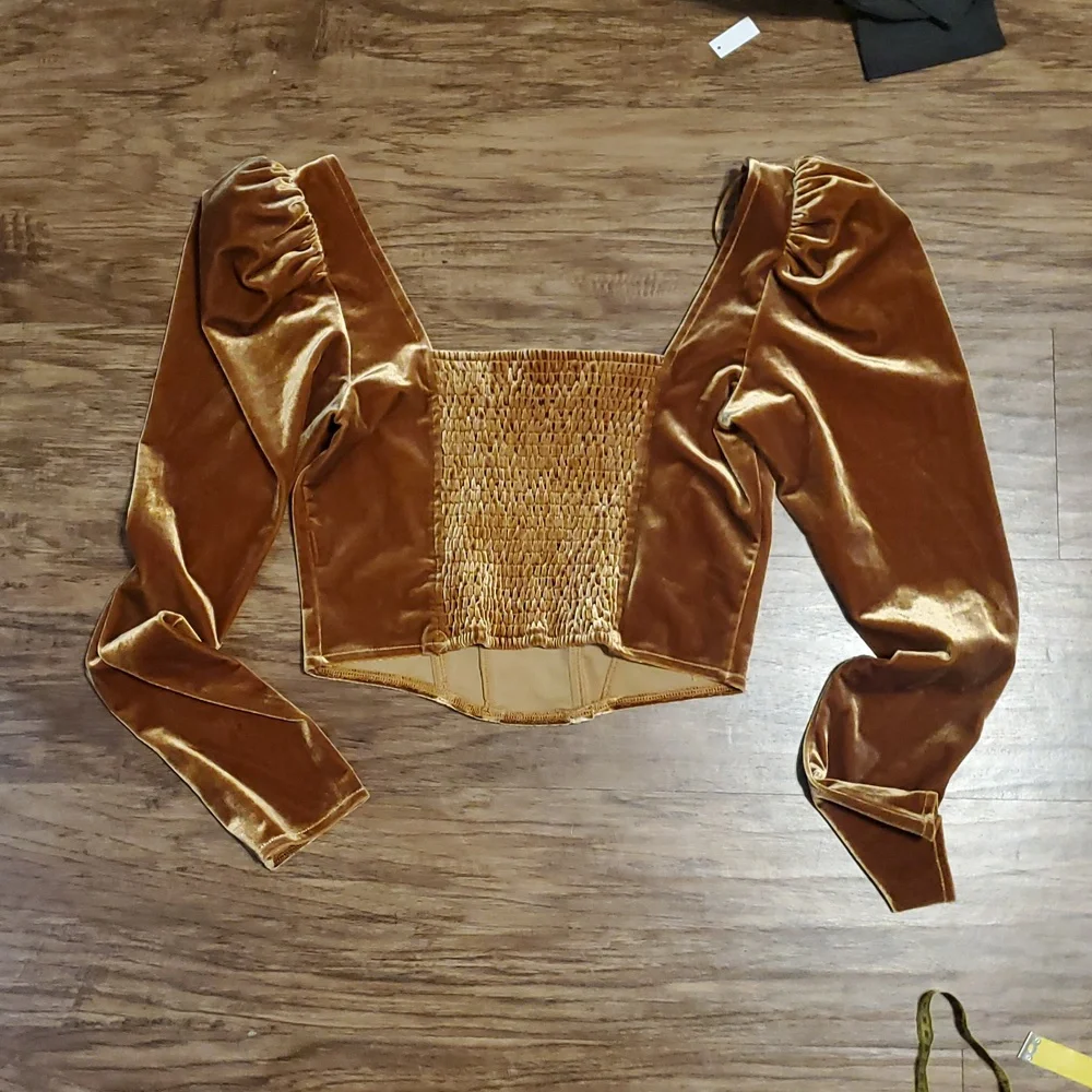 ASTR Gold Velvet Puff Sleeve Blouse Large